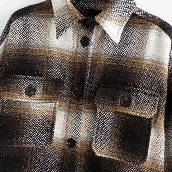 Fall Plaid Flannel Oversized Shacket Shirt Jacket - Picture 12 of 12